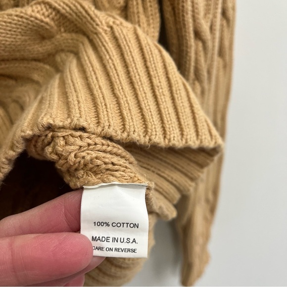 White + Warren Camel brown tan cable knit sweater crewneck 100% cotton fisherman - Picture 8 of 8